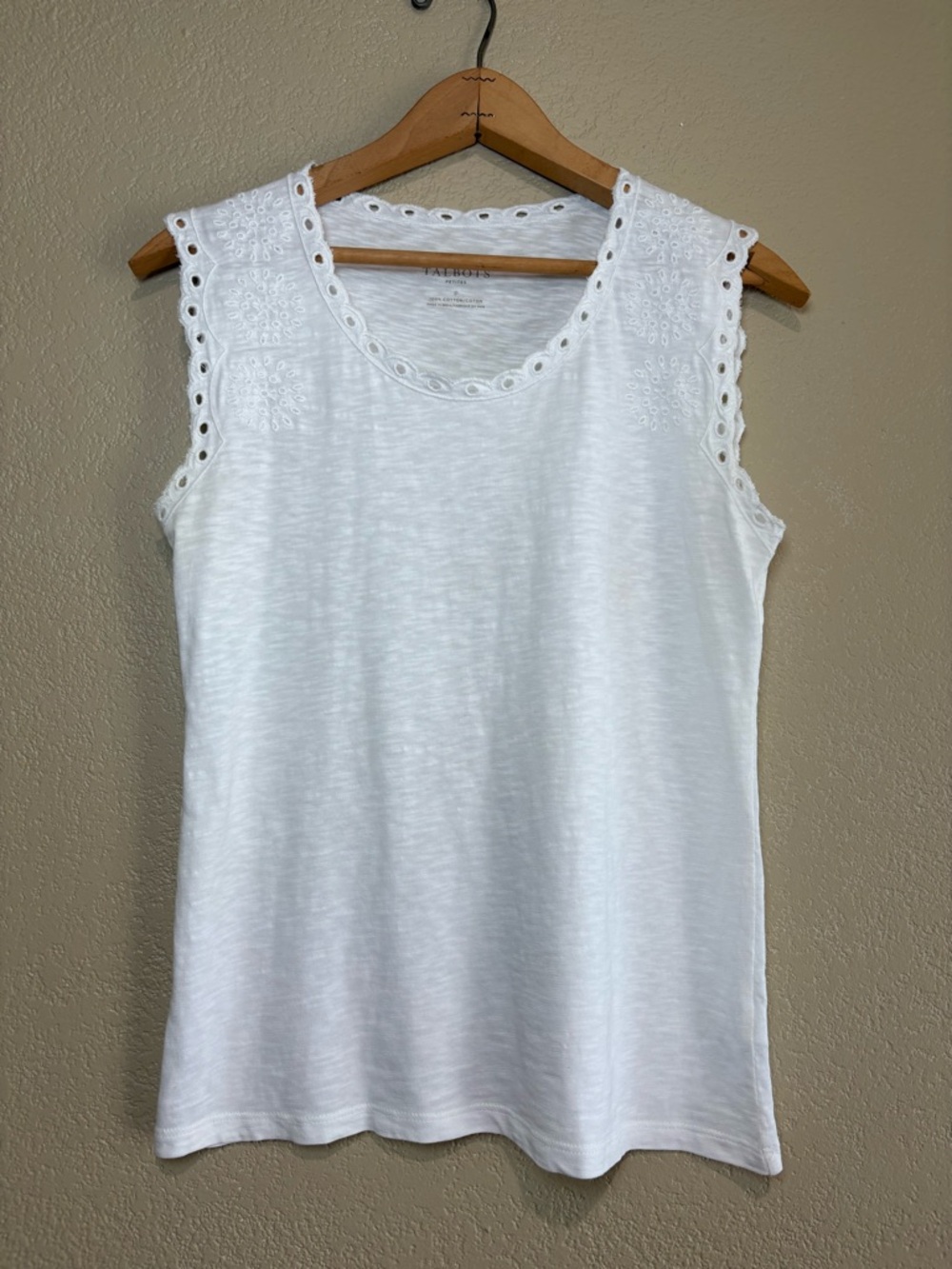 Talbots Eyelet Trim Sleeveless Tank Top - White